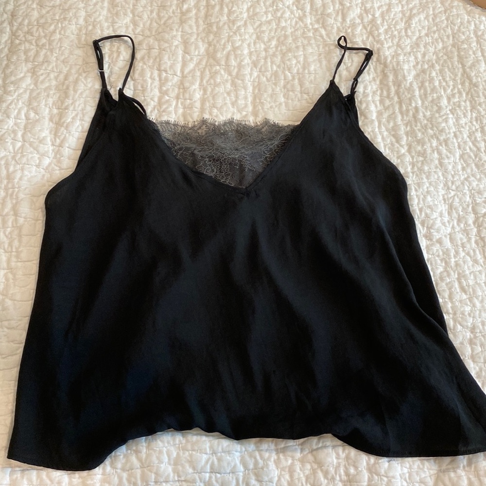 Free People Black Cami with gray lace detail